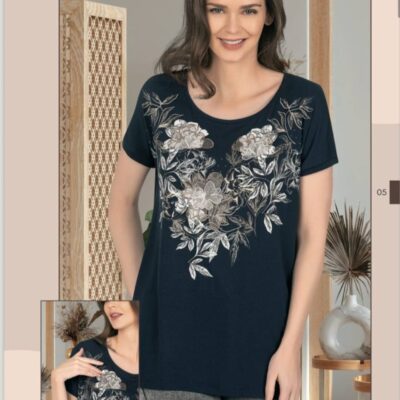 تونیک زنانه سایزبزرگ ویسکوز طرح گل آستین کوتاه