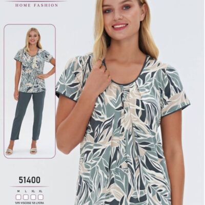 ست تی‌شرت و شلوار راحتی زنانه کارولین مدل 51400 نخی و خنک